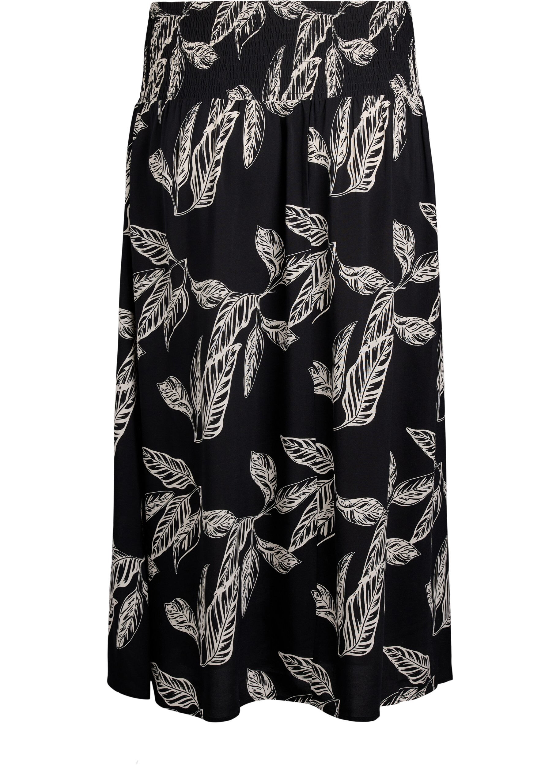 Zizzi FLASH - Maxi rok in viscose met smokwerk, Zwart, Packshot image number 1