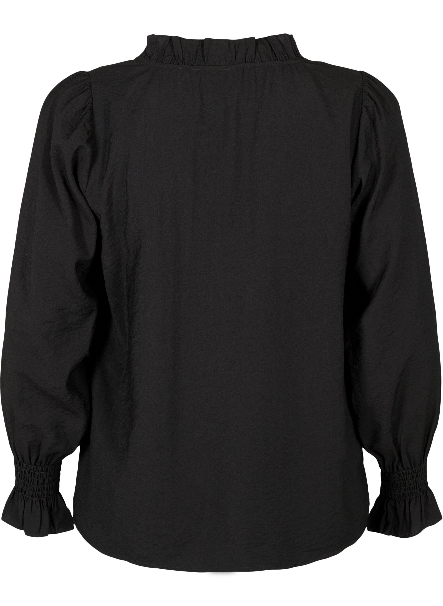 Zizzi Lange-mouwen viscose blouse met ruche details, Black, Packshot image number 1