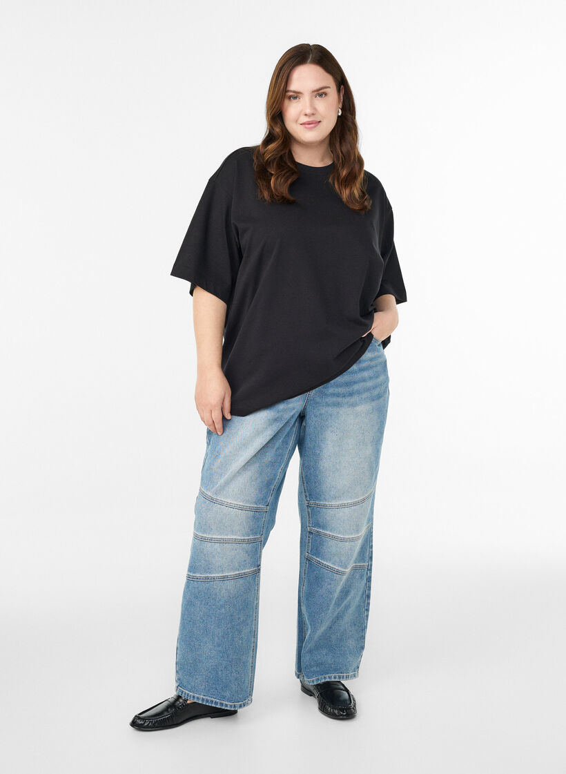 Oversized T-shirt met halflange mouwen, Zwart, Model image number 1