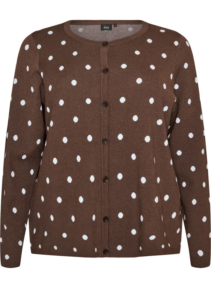 Cardigan met stippen en knoopsluiting, Bruin, Packshot image number 0