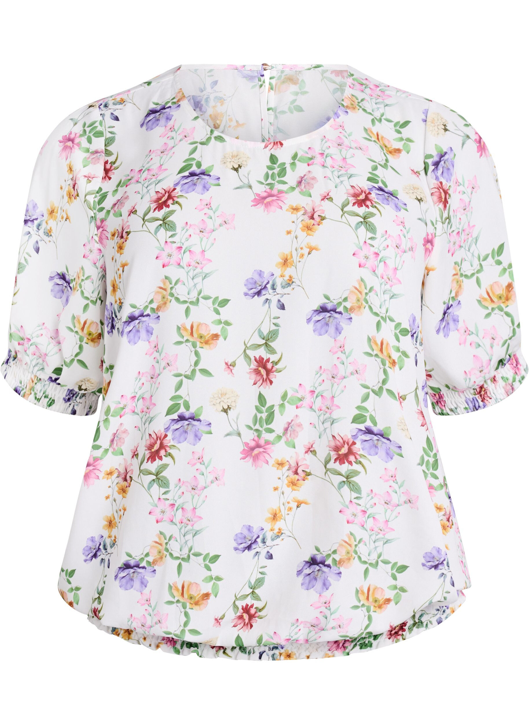 Zizzi Bloemenblouse met smok, Roze, Packshot image number 0