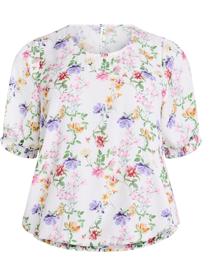 Bloemenblouse met smok, Roze, Packshot image number 0