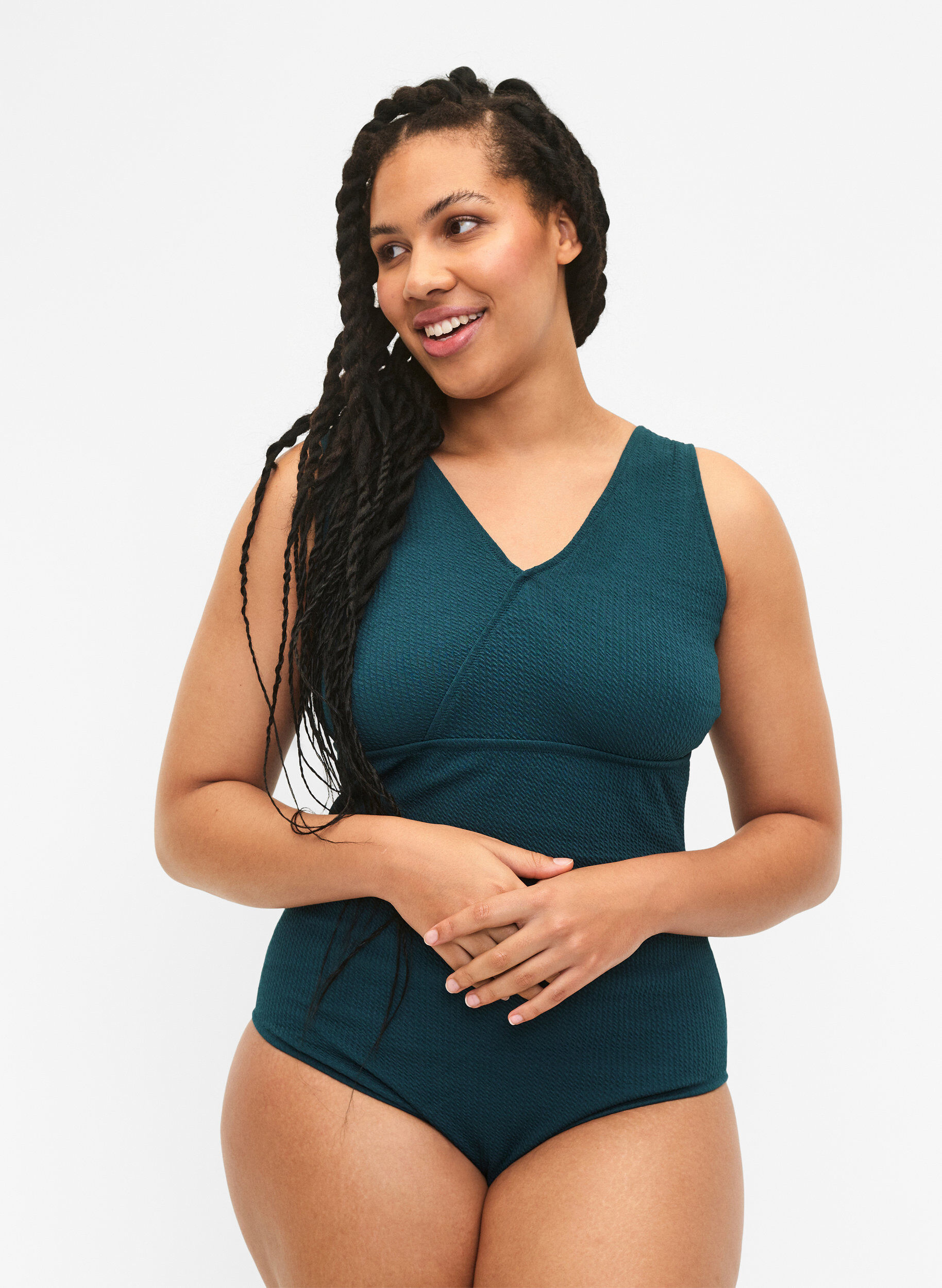 Zizzi Badpak met cr&ecirc;pestructuur en wikkeleffect, Dark Sea, Model image number 0