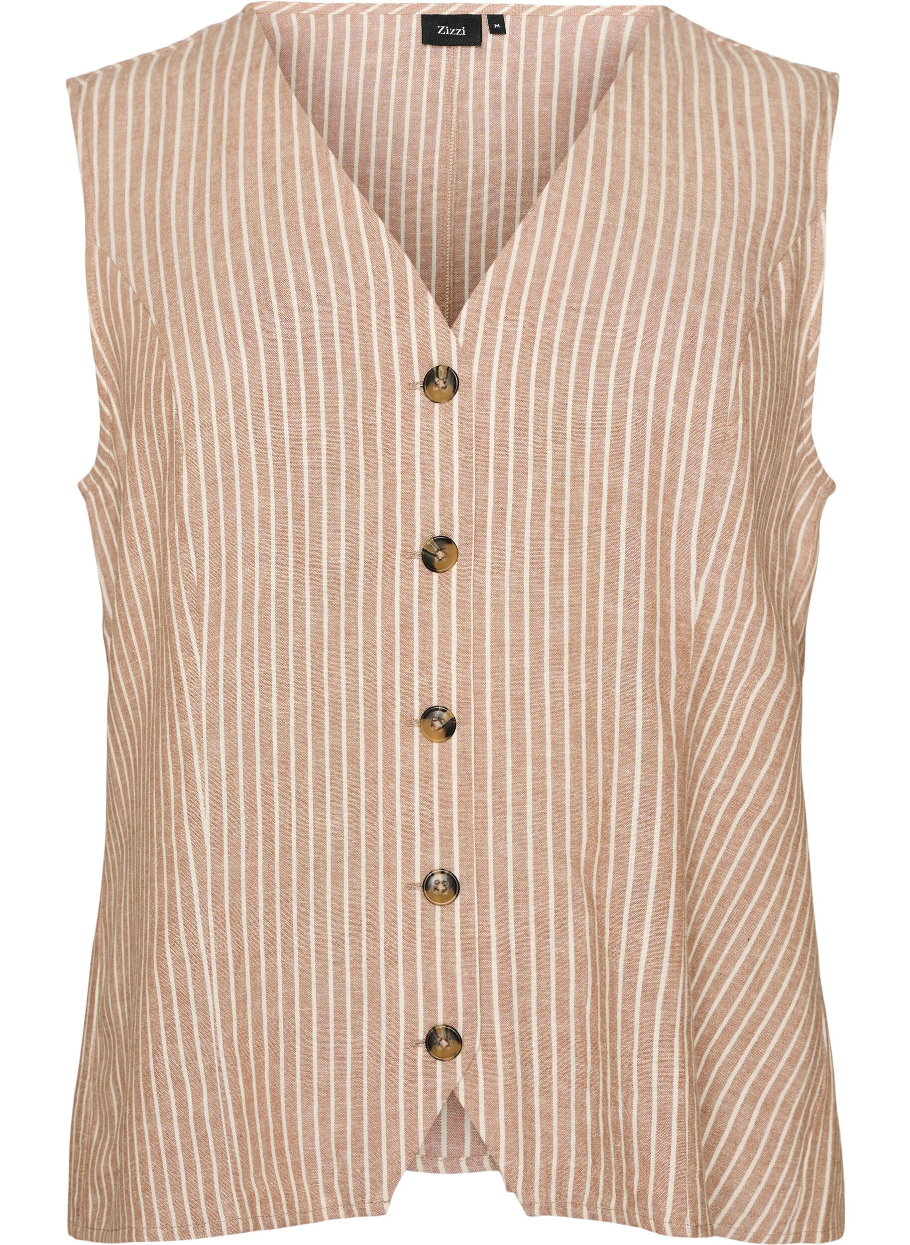 ZizziGestreepte vest in linnen en viscose, Beige, Packshot image number 0