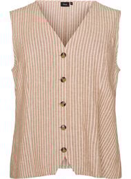 Gestreepte vest in linnen en viscose, Beige