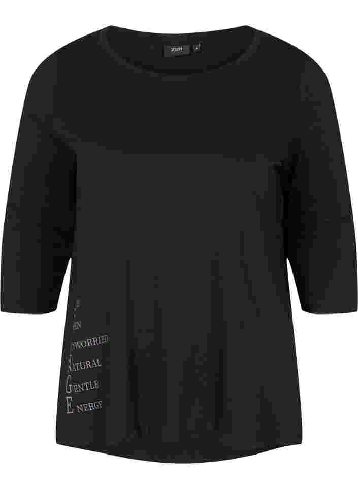 Katoenen t-shirt met 3/4 mouwen, Black LOUNGE, Packshot image number 0