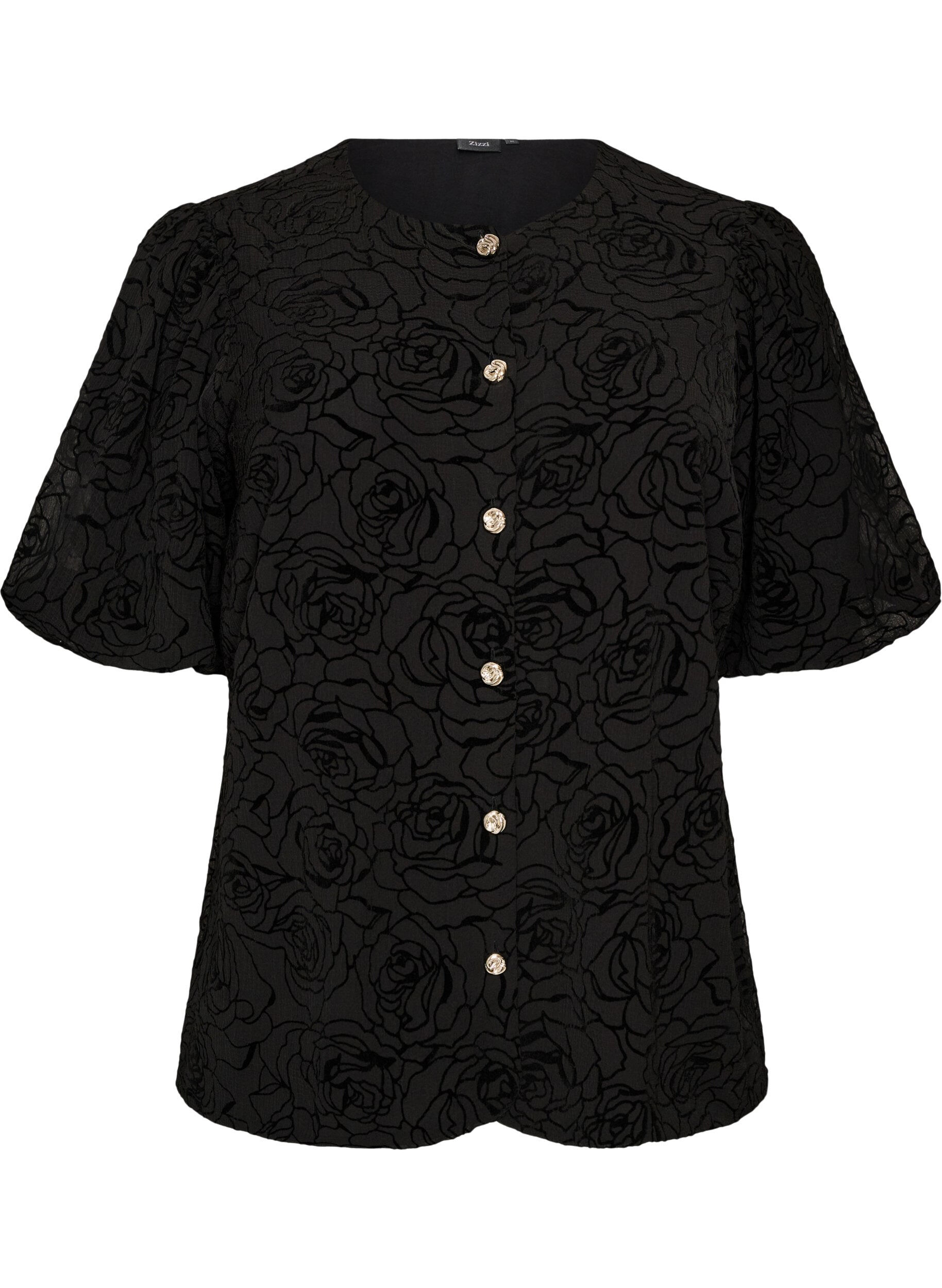 ZizziBlouse met bloemenpatroon en ballonmouwen, Zwart, Packshot image number 0