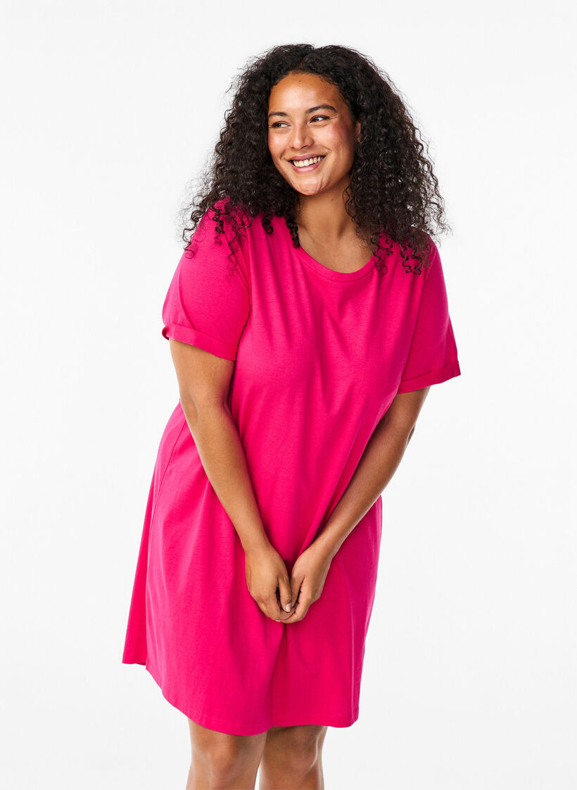 Katoenen T-shirtjurk, Bright Rose, Model image number 0