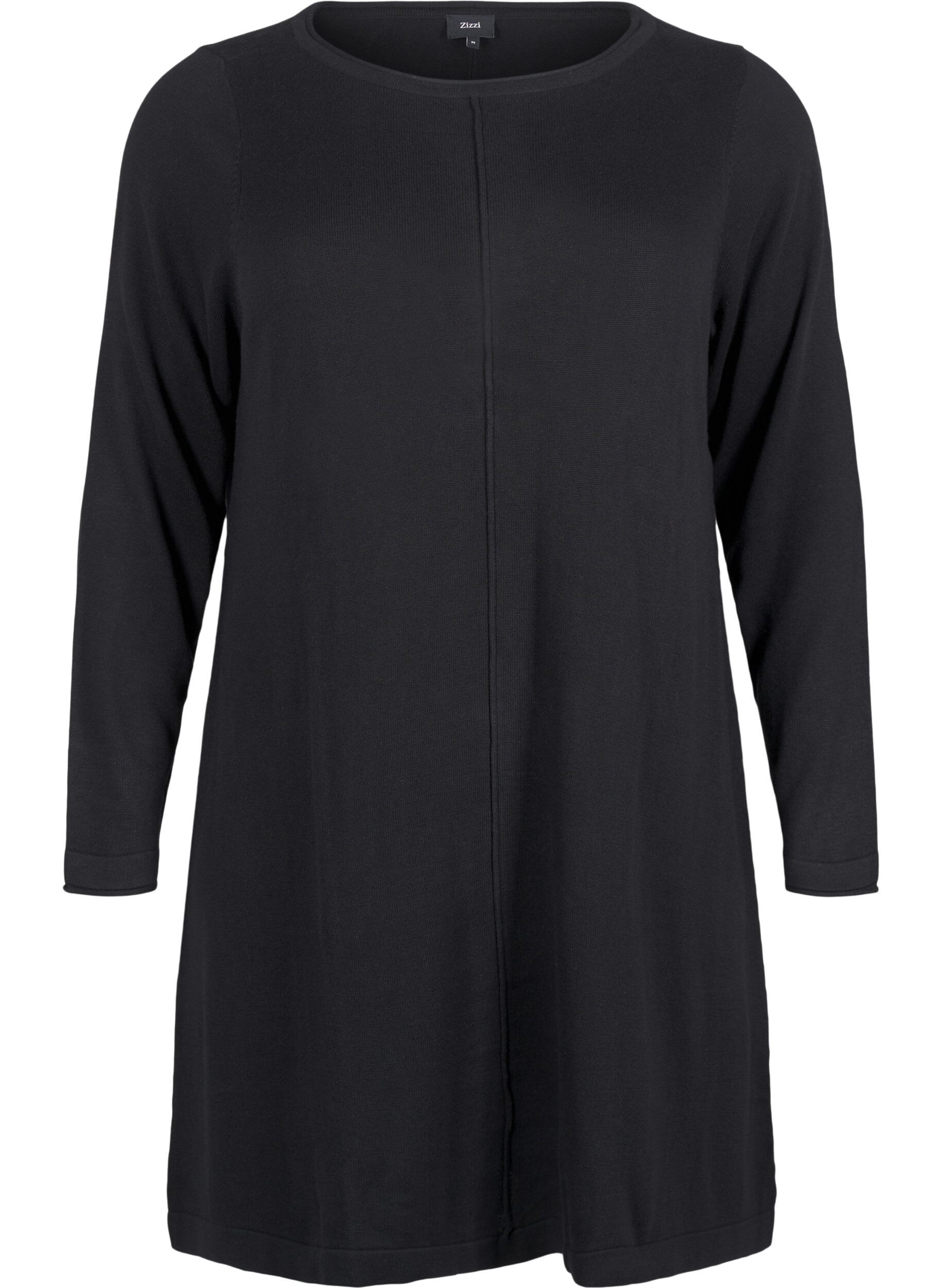 ZizziGebreide jurk in katoen-viscose blend, Zwart, Packshot image number 0