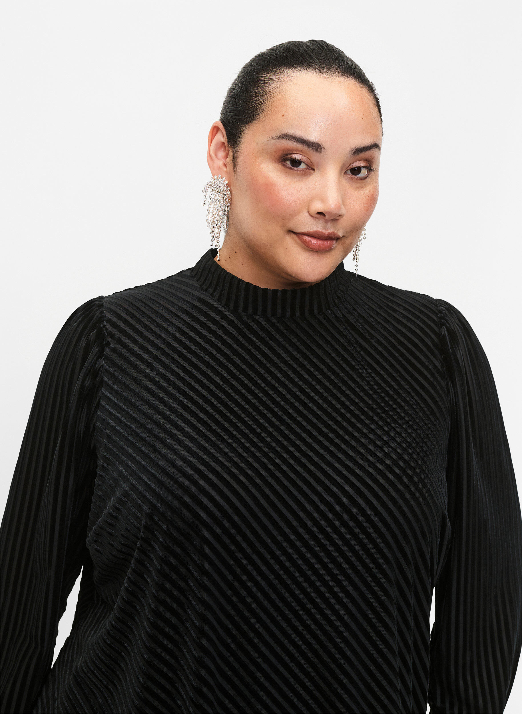 Zizzi Jurk van velours met structuur, Black, Model image number 2