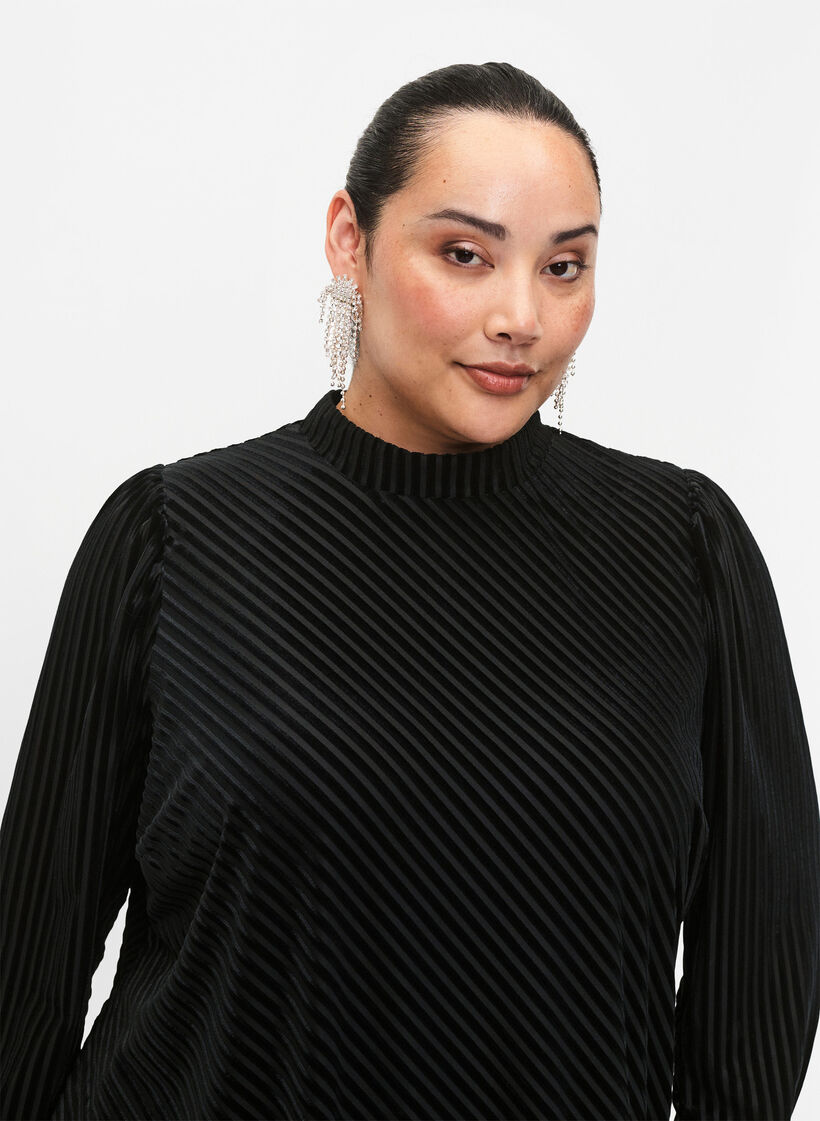 Jurk van velours met structuur, Black, Model image number 2