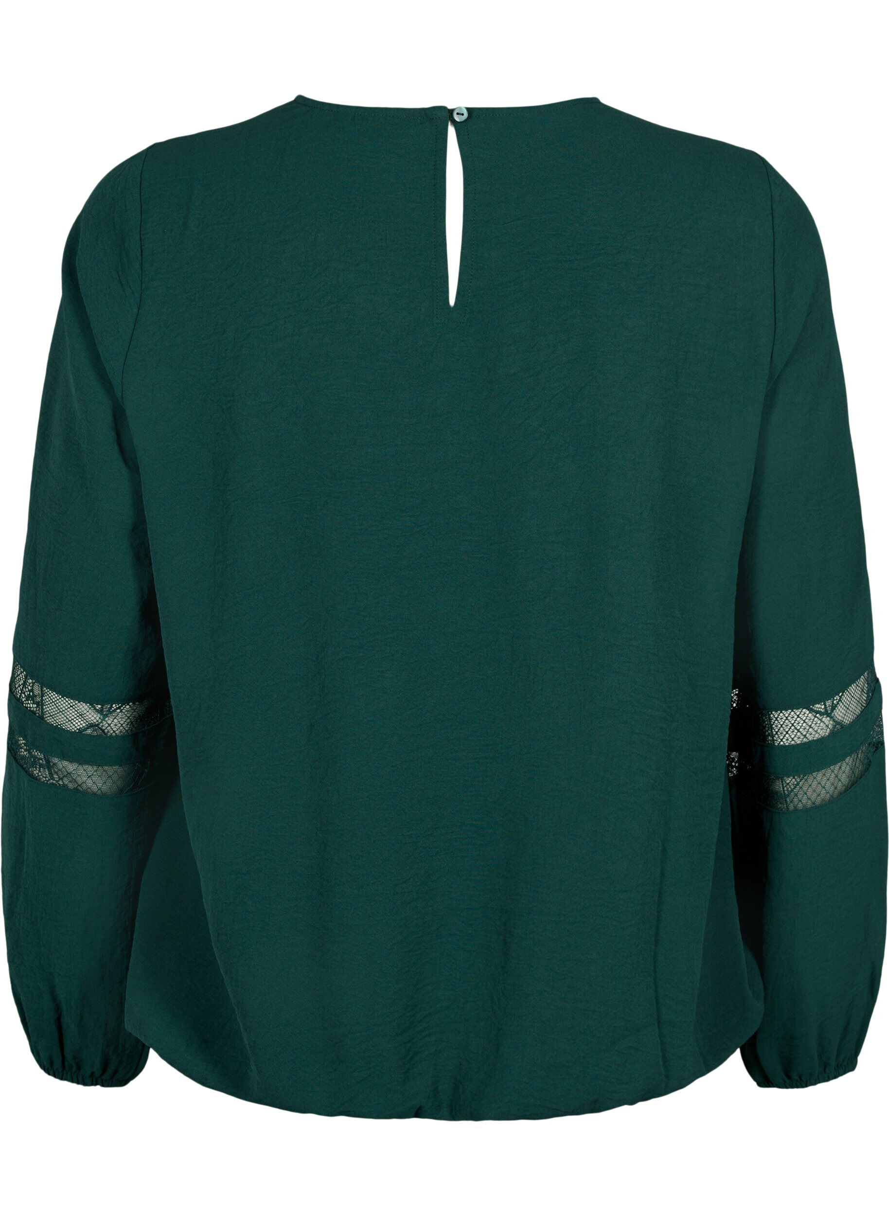 Zizzi Blouse met lange mouwen en kant, Scarab, Packshot image number 1