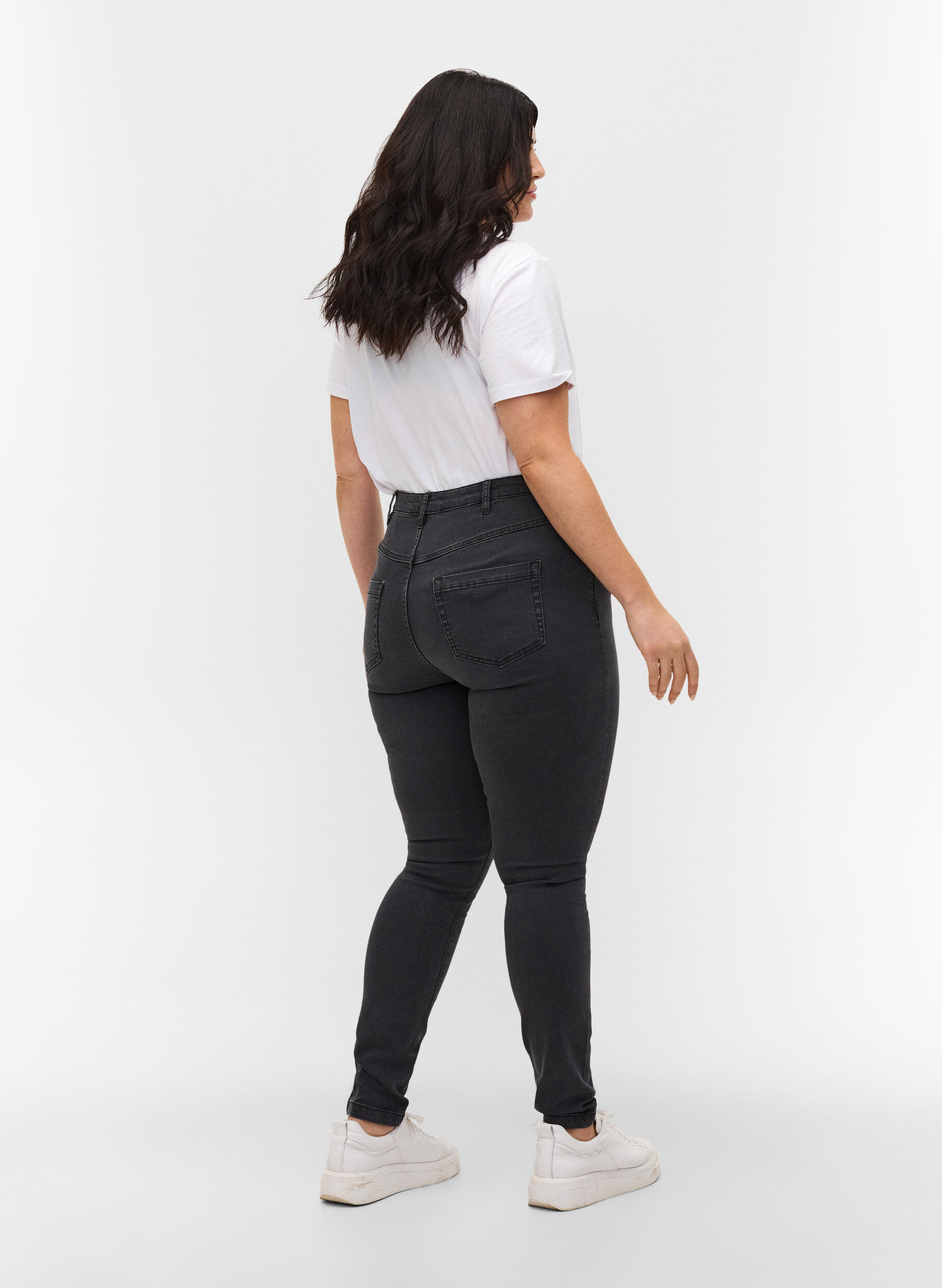 Zizzi super slim fit Amy jeans met hoge taille, Grijs, Model image number 1