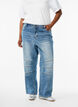 Jeans met rechte, wijde pijpen en stikdetails, Blauw, Model image number 2