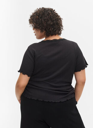 Pyjama top in rib met korte mouwen, Black, Model image number 1