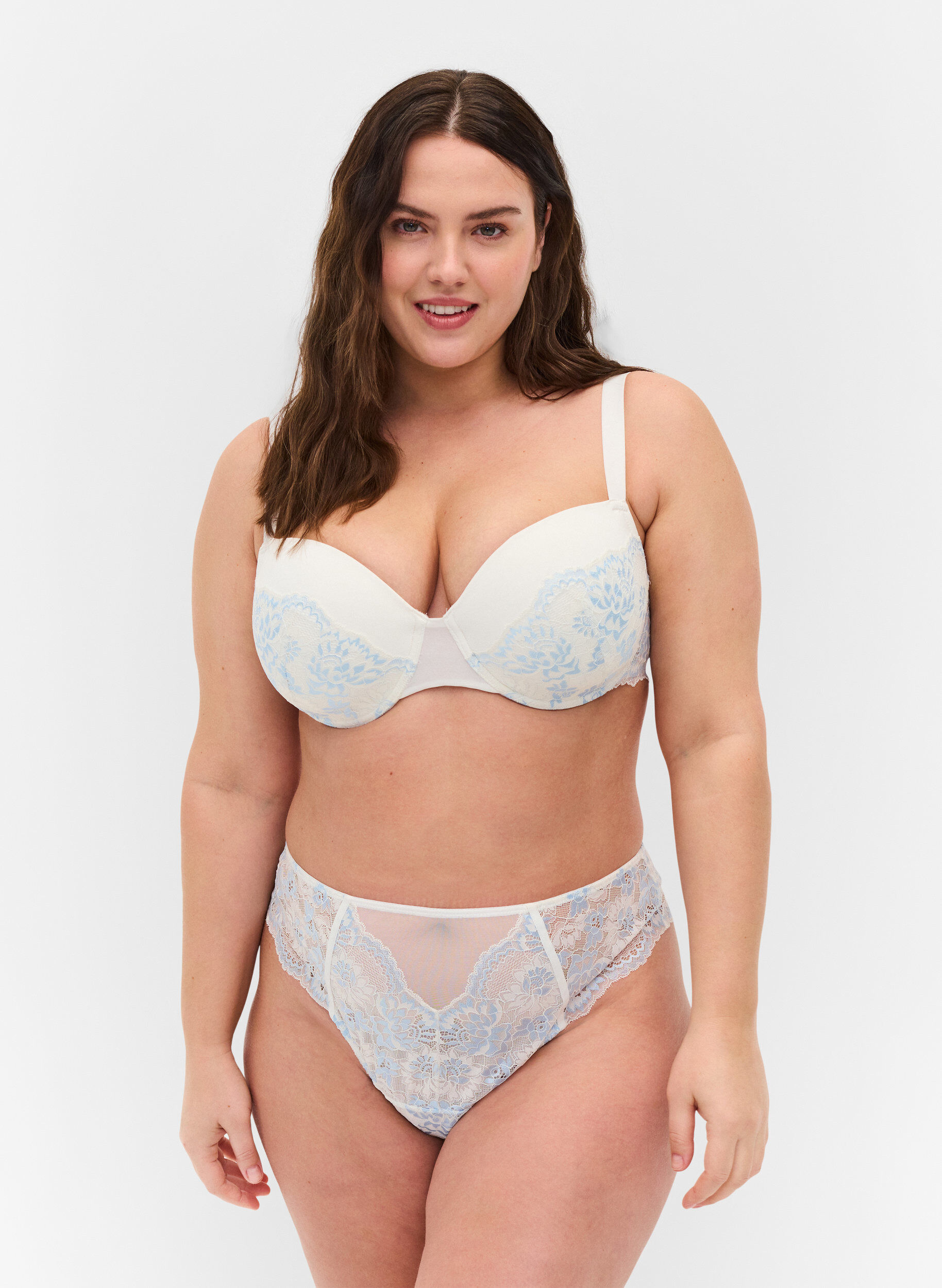 Zizzi Kanten string met normale taille, Tofu w. blue, Model image number 0