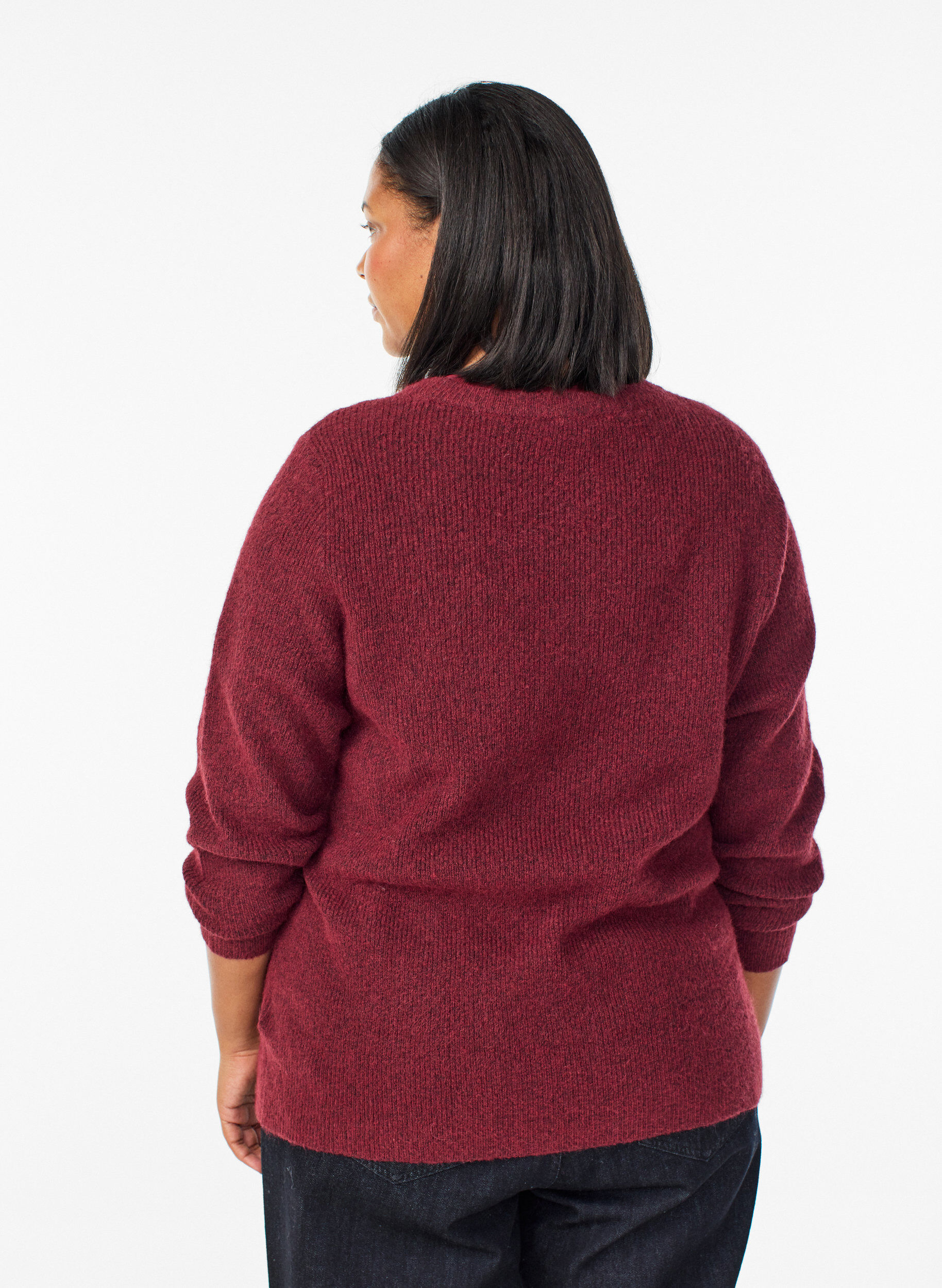 ZizziGem&ecirc;leerde gebreide blouse met ronde hals, Rood, Model image number 2