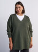 Lange ribgebreide blouse met V-hals, Groen, Model image number 0