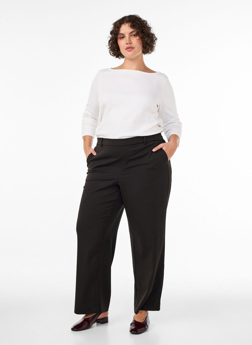 Hoogtailleerde pantalon met rechte pasvorm, Zwart, Model image number 0