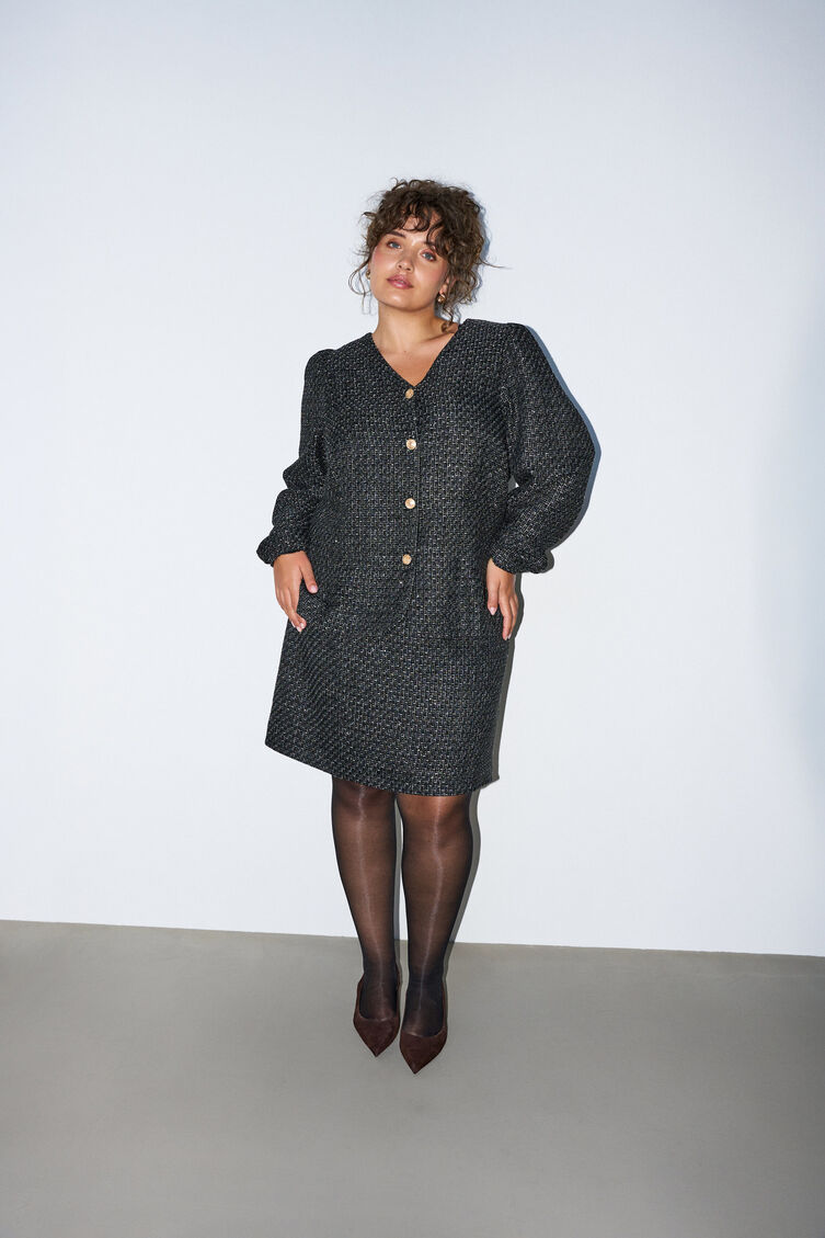 Korte boucl&eacute;rok met pailletten, Zwart, Model image number 1