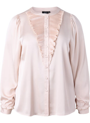 Satijnen overhemd blouse met ruches, Champagne, Packshot image number 0