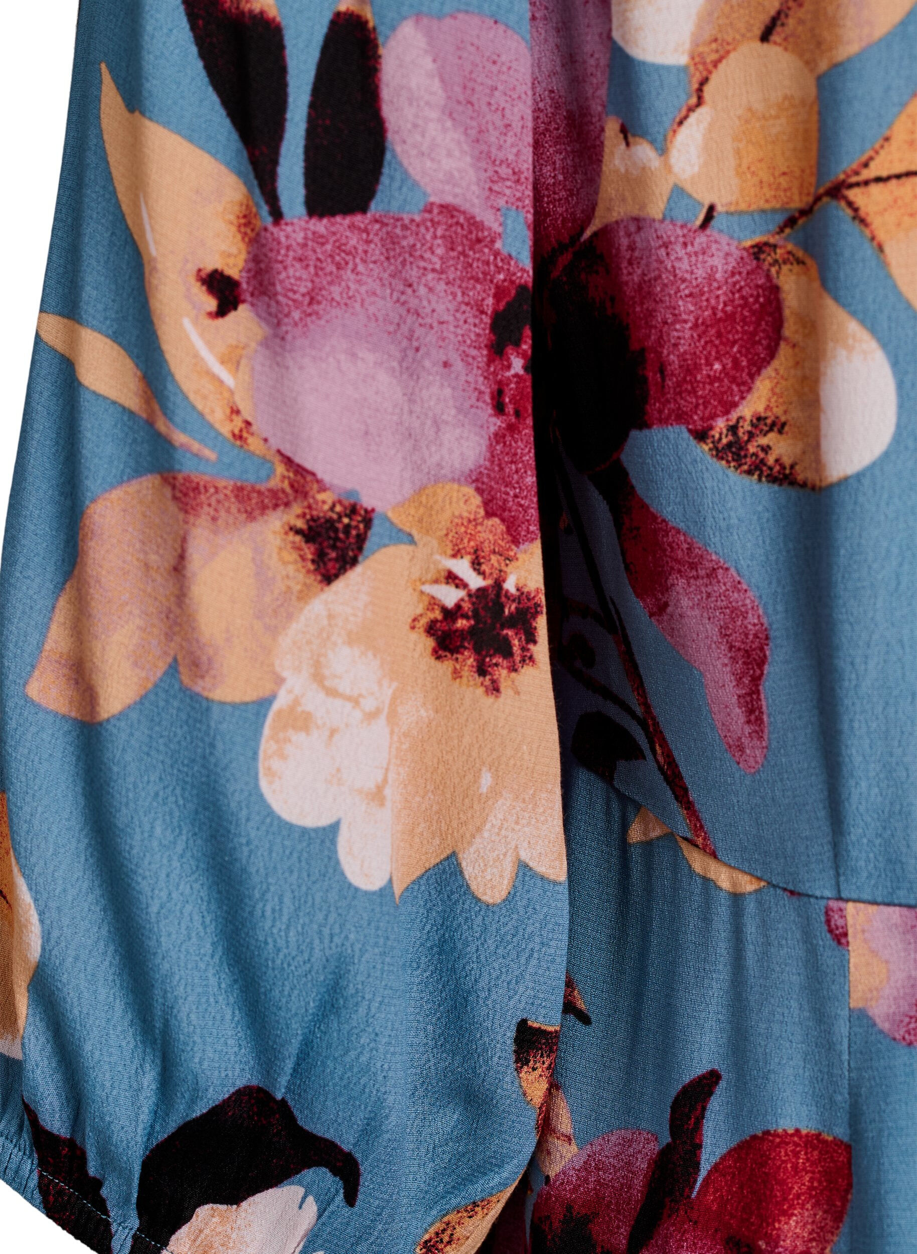 Zizzi Midi-jurk met bloemenprint en 3/4 mouwen, Blauw, Packshot image number 3
