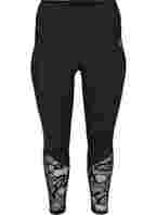 Cropped legging met patroon en mesh, Black, Packshot