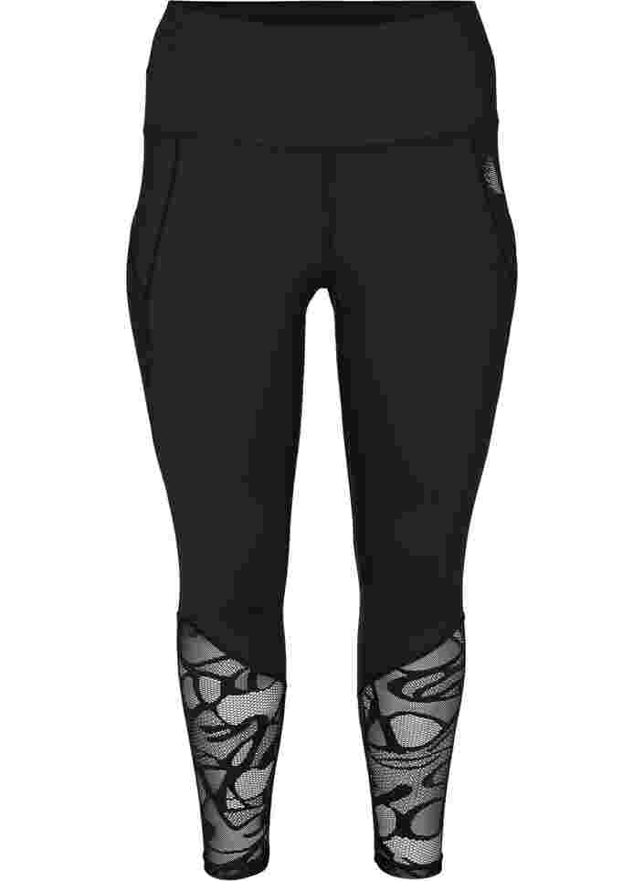 Cropped legging met patroon en mesh, Black, Packshot image number 0