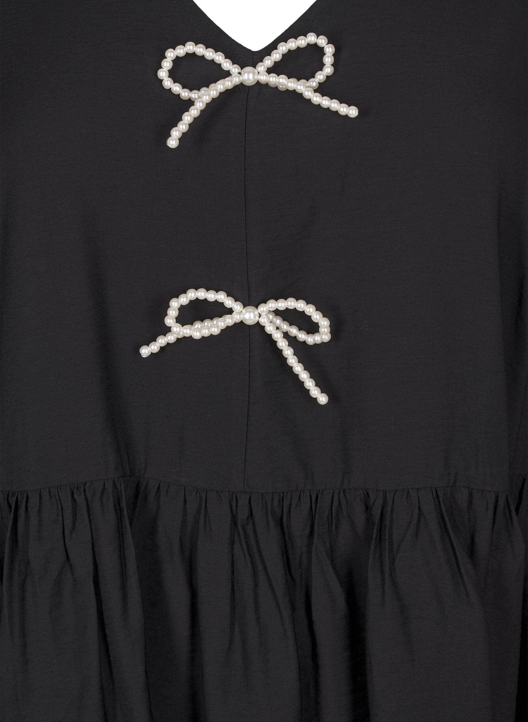Zizzi Blouse met parelsstrikken en lange mouwen, Black, Packshot image number 2