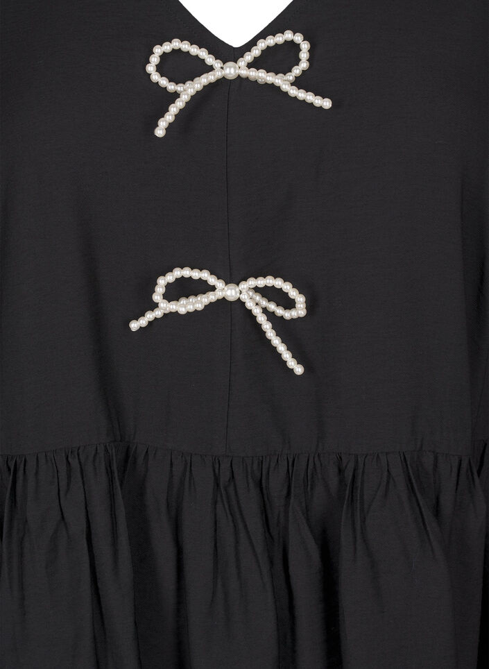 Blouse met parelsstrikken en lange mouwen, Black, Packshot image number 2