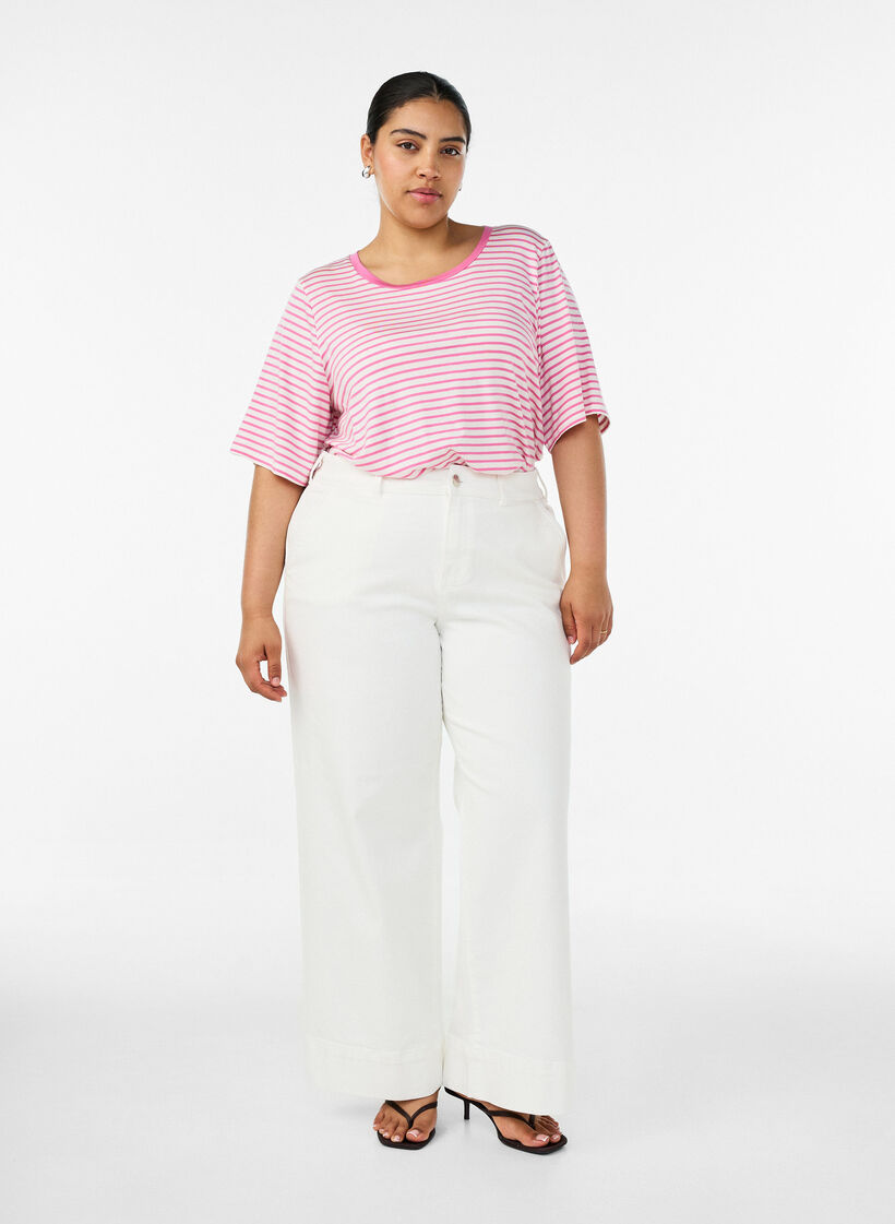 T-shirt met TENCEL&trade; Lyocell en strepen, Roze, Model image number 1