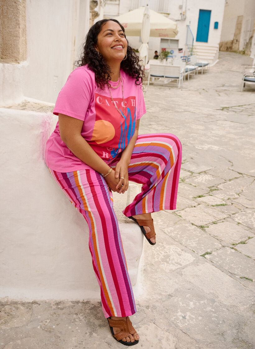 Losse viscose broek met strepen, Roze, Image image number 0