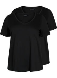 2-pack t-shirt met v-hals, Black / Black