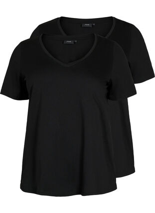 2-pack t-shirt met v-hals, Black / Black, Packshot image number 0