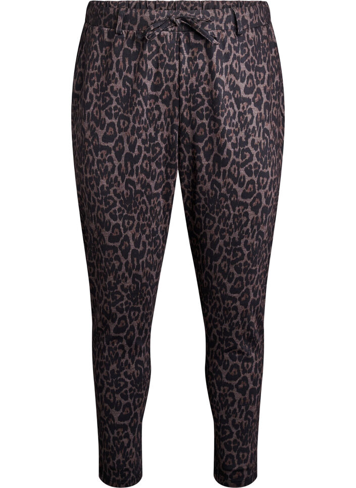 Gecropte broek met luipaardprint, Bruin, Packshot image number 0