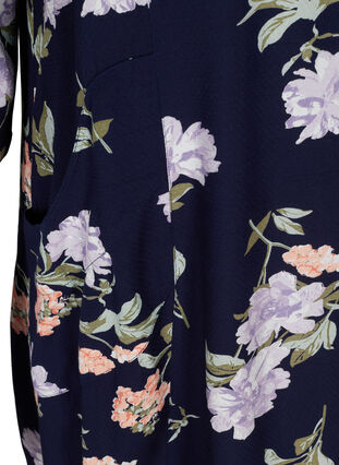 Viscose jurk met 3/4 mouwen, D.Blue/Purple Flower, Packshot image number 3