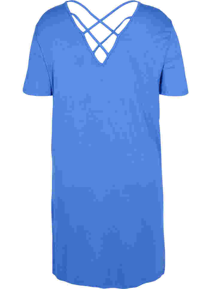 Viscose jurk met rugdetail en korte mouwen, Dazzling Blue, Packshot image number 1