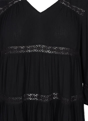 Viscose jurk met a-lijn en kanten lint, Black, Packshot image number 2