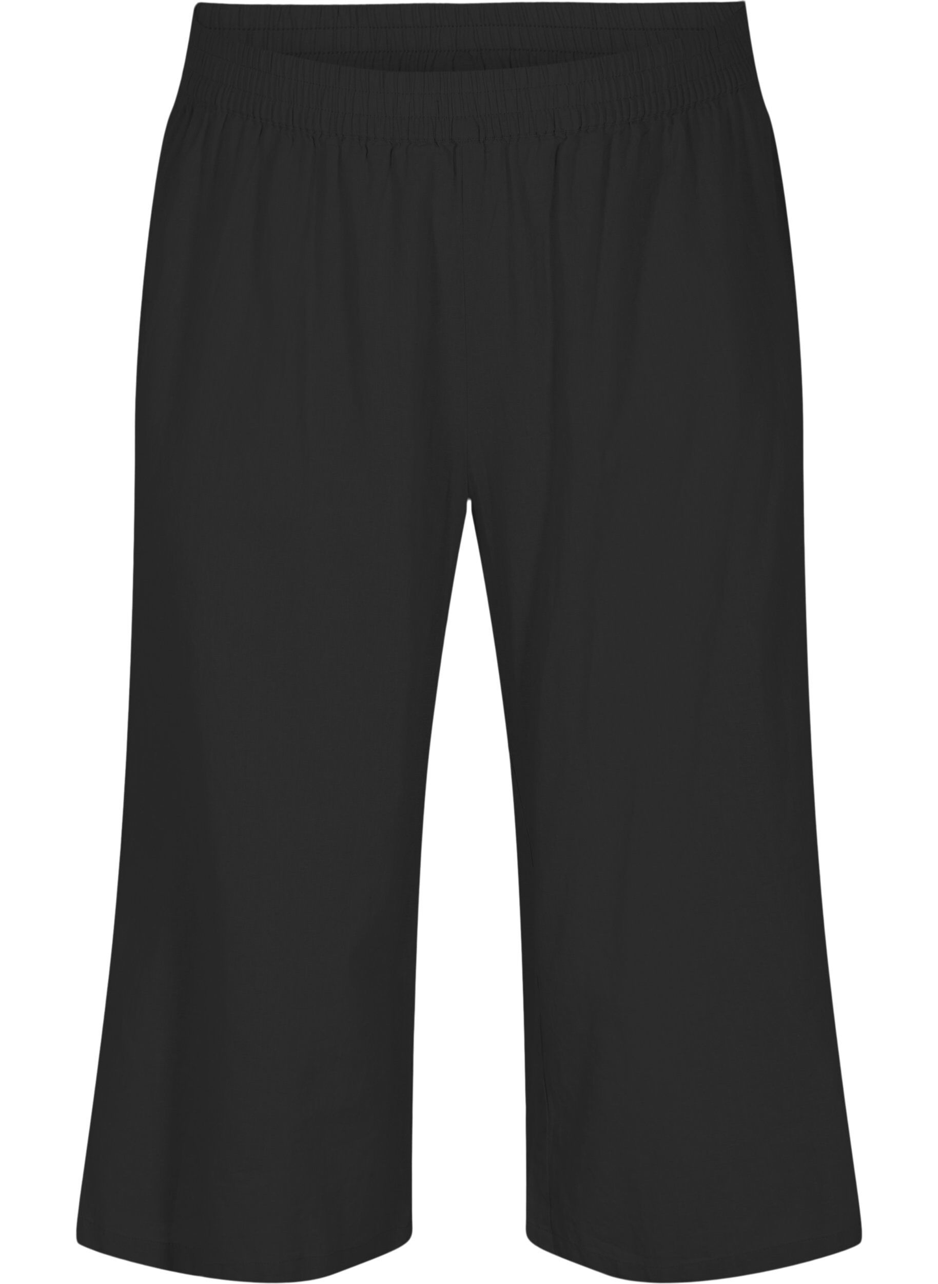 Zizzi 7/8 broek in katoenmix met linnen, Black, Packshot image number 0