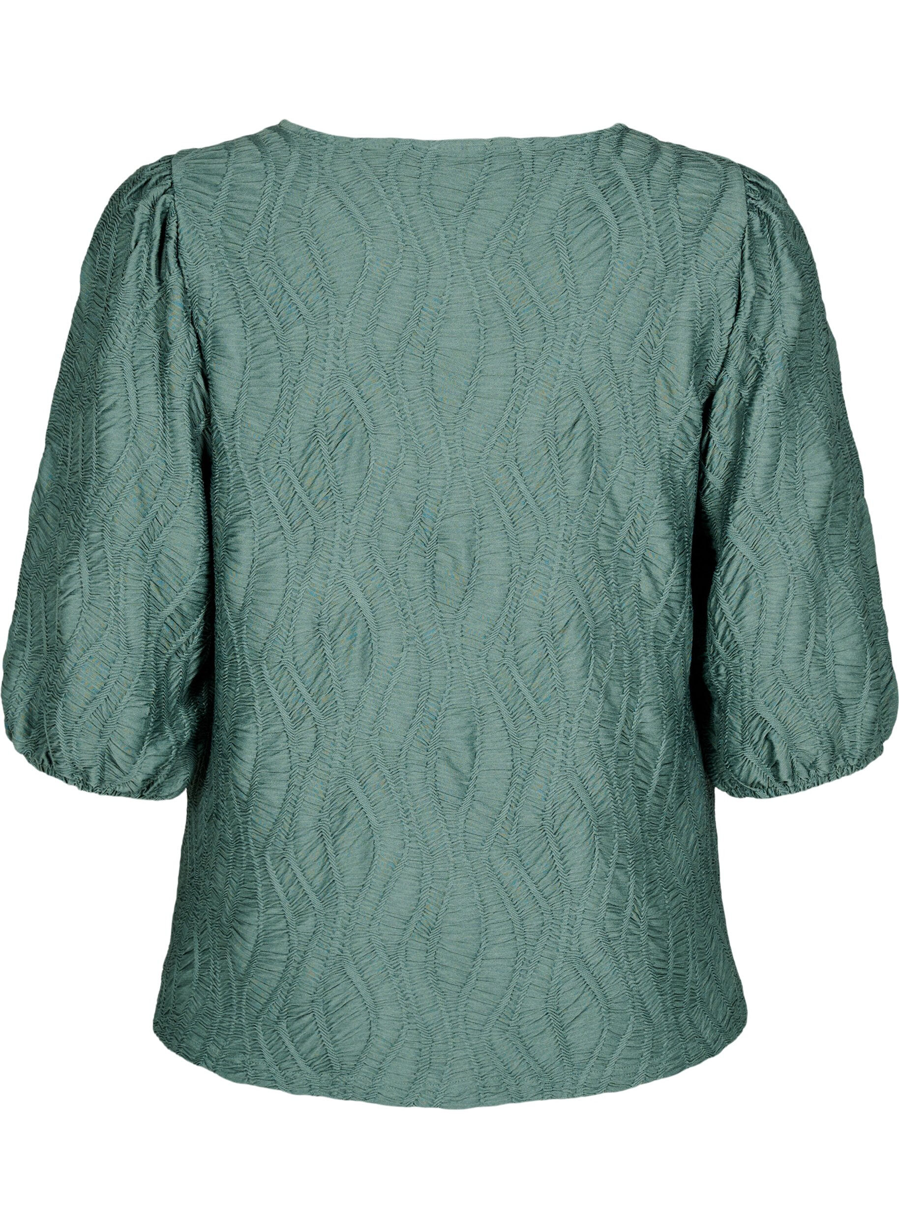 Zizzi Blouse met textuur en 3/4 mouwen, Groen, Packshot image number 1