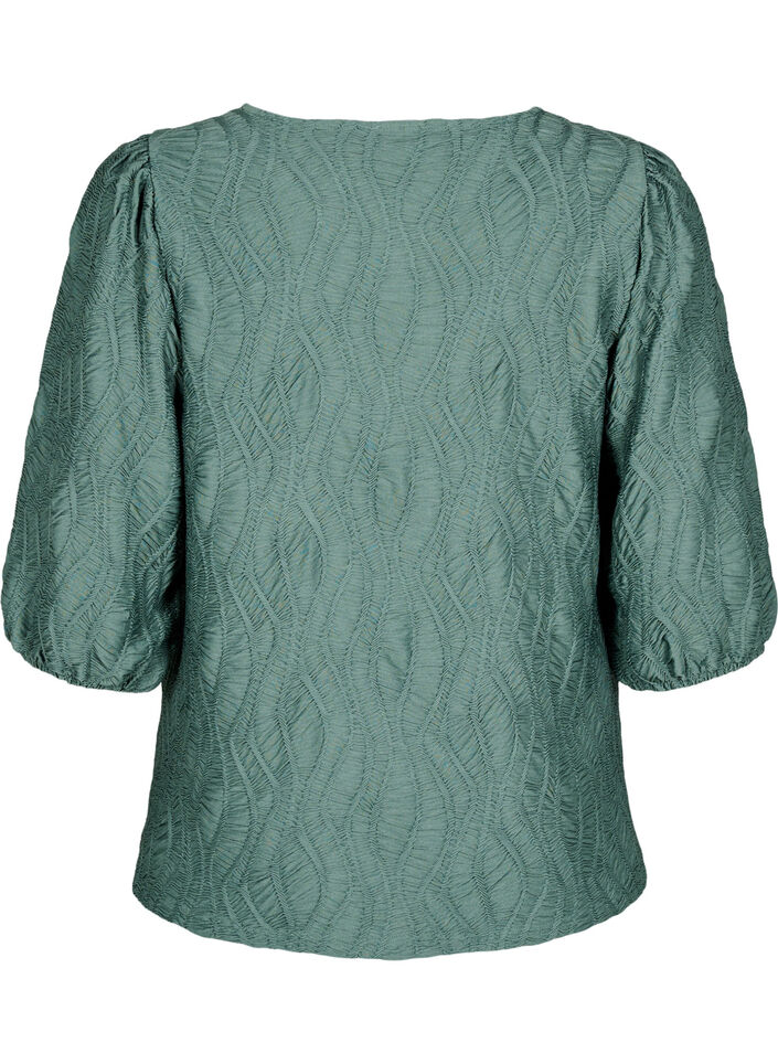 Blouse met textuur en 3/4 mouwen, Groen, Packshot image number 1