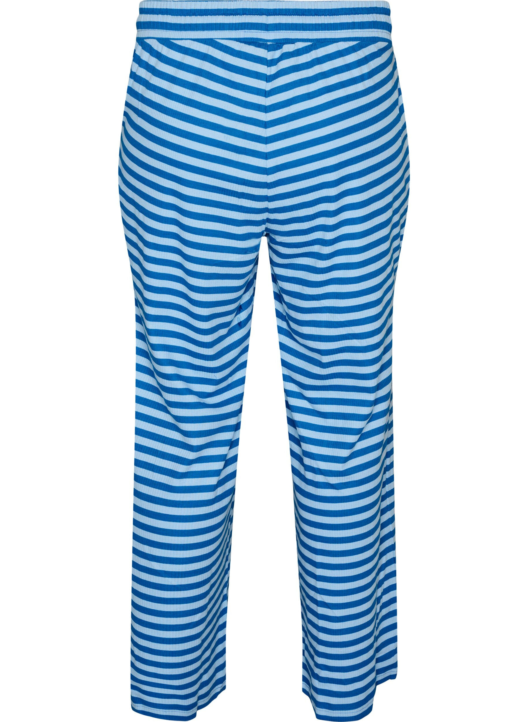 Zizzi Gestreepte pyjamabroek met een high waist en wijde pijpen, Blauw, Packshot image number 1