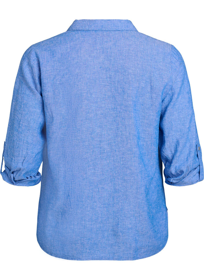 Linnen en viscose shirt met 3/4 mouwen, Blauw, Packshot image number 1