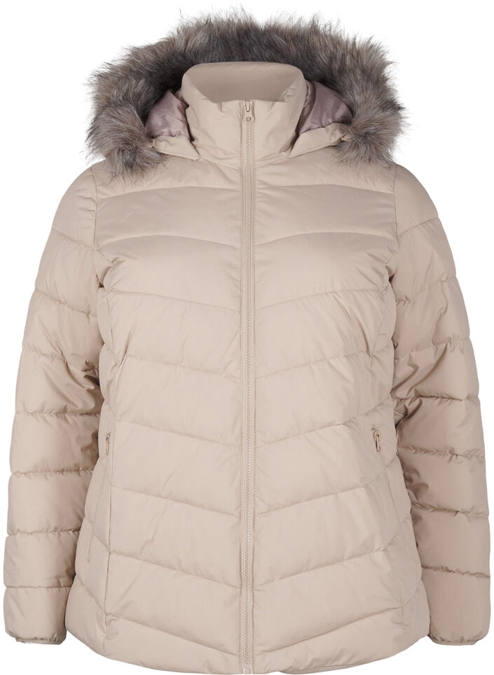 Kort pufferjack met capuchon, Beige, Packshot image number 0