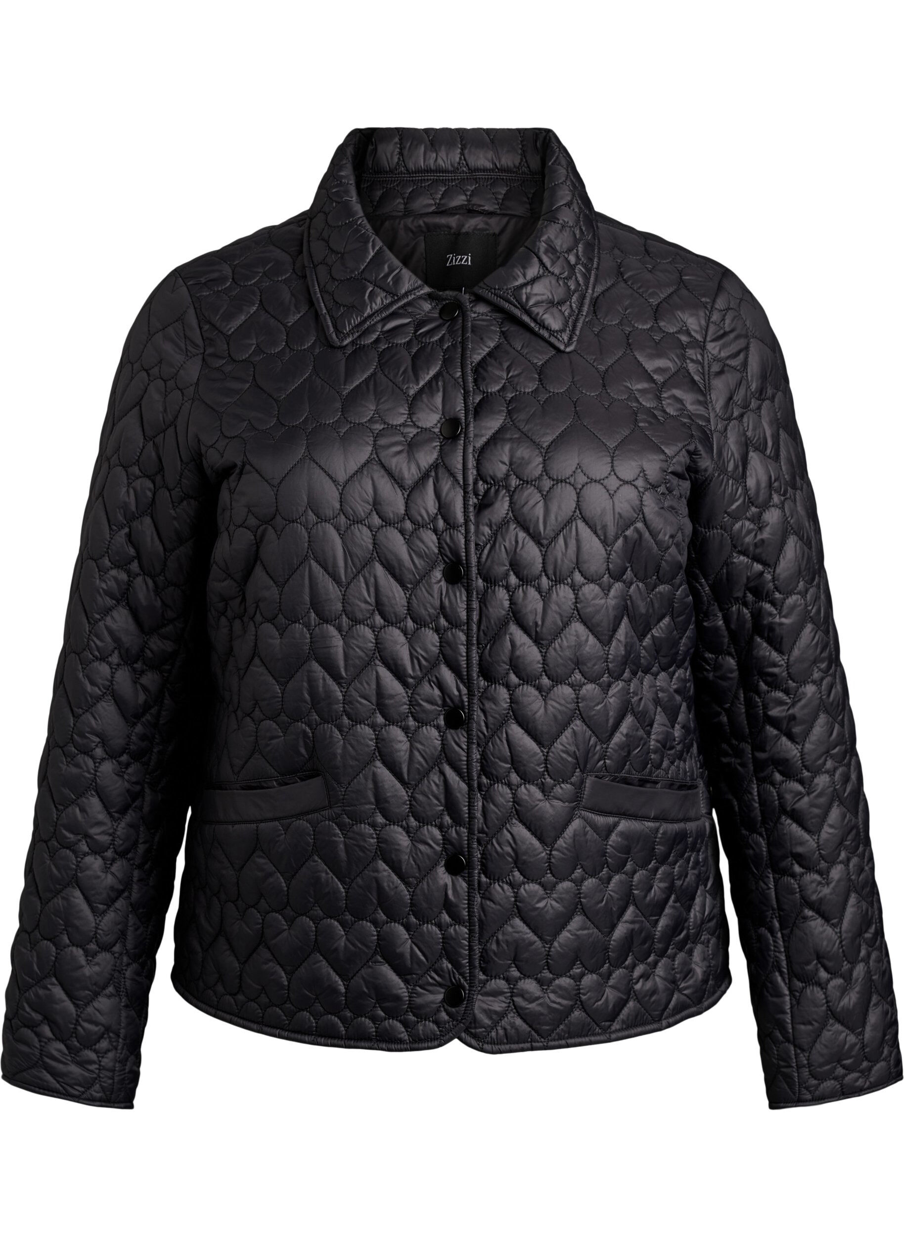 ZizziLicht gewatteerde jas met decoratieve stiksels, Zwart, Packshot image number 0