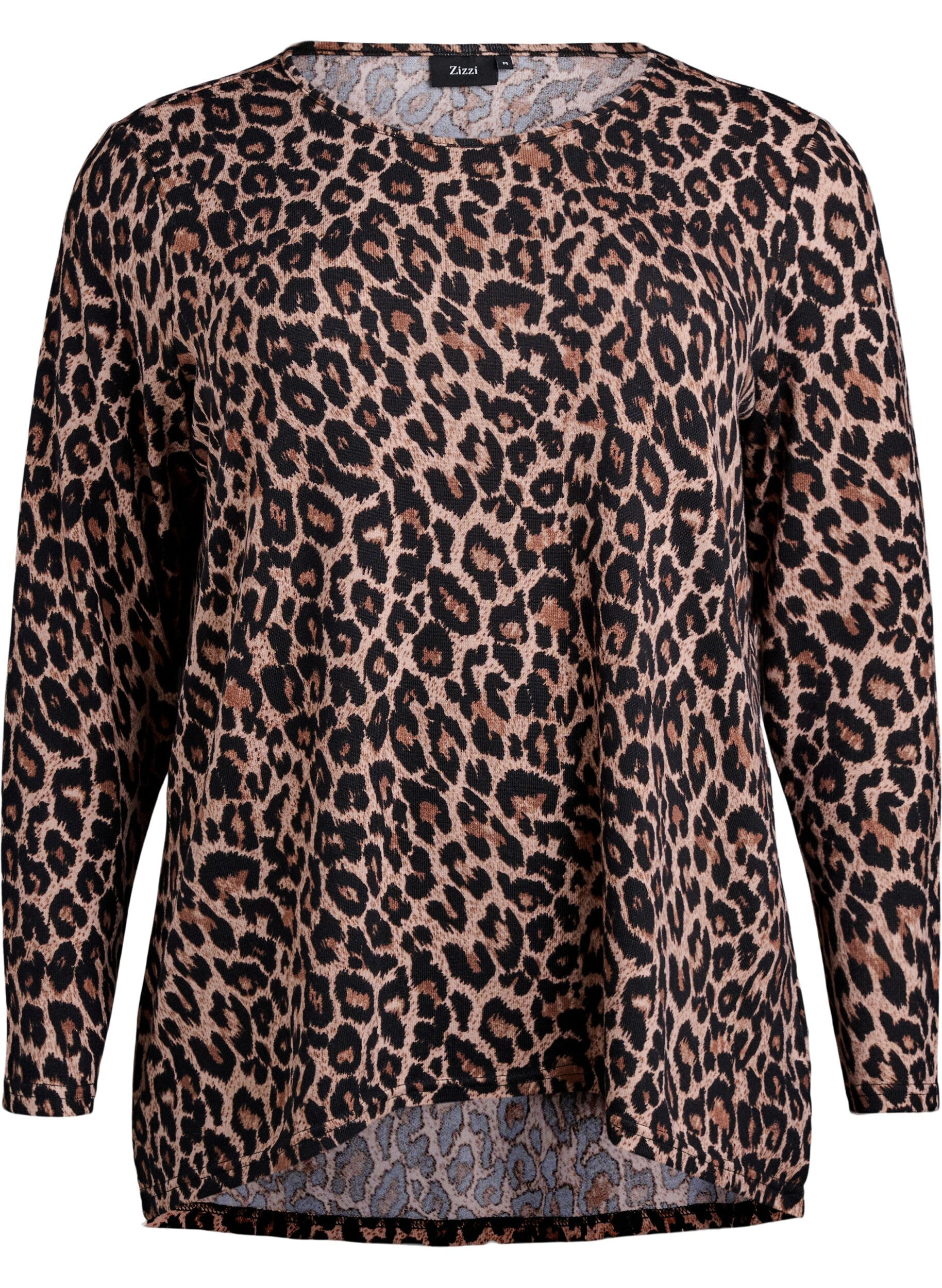 Zizzi Luipaardprint blouse met lange mouwen, Bruin, Packshot image number 0