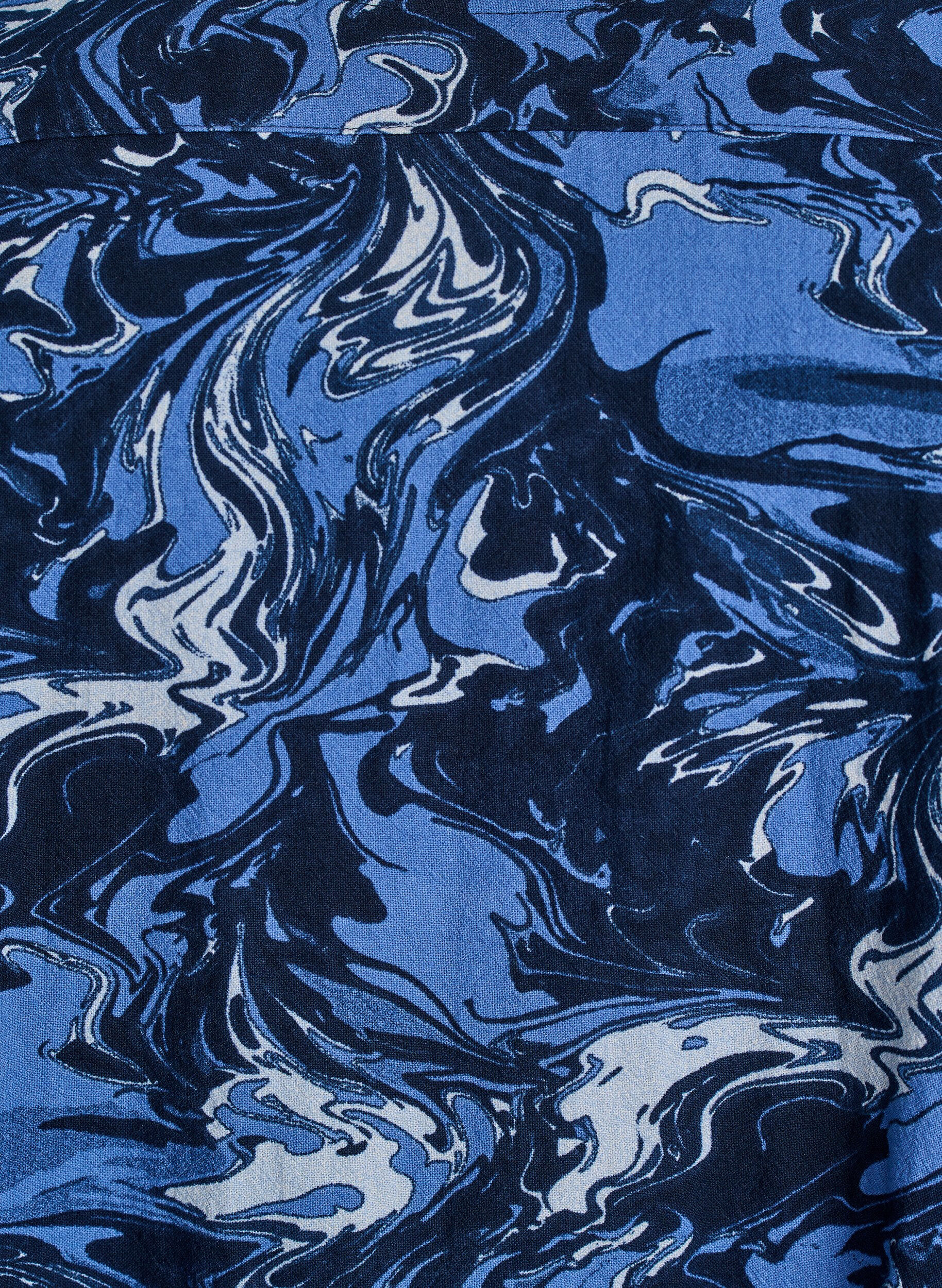 ZizziKorte katoenen jurk met een elastische zoom en lange mouwen, Blauw, Packshot image number 2