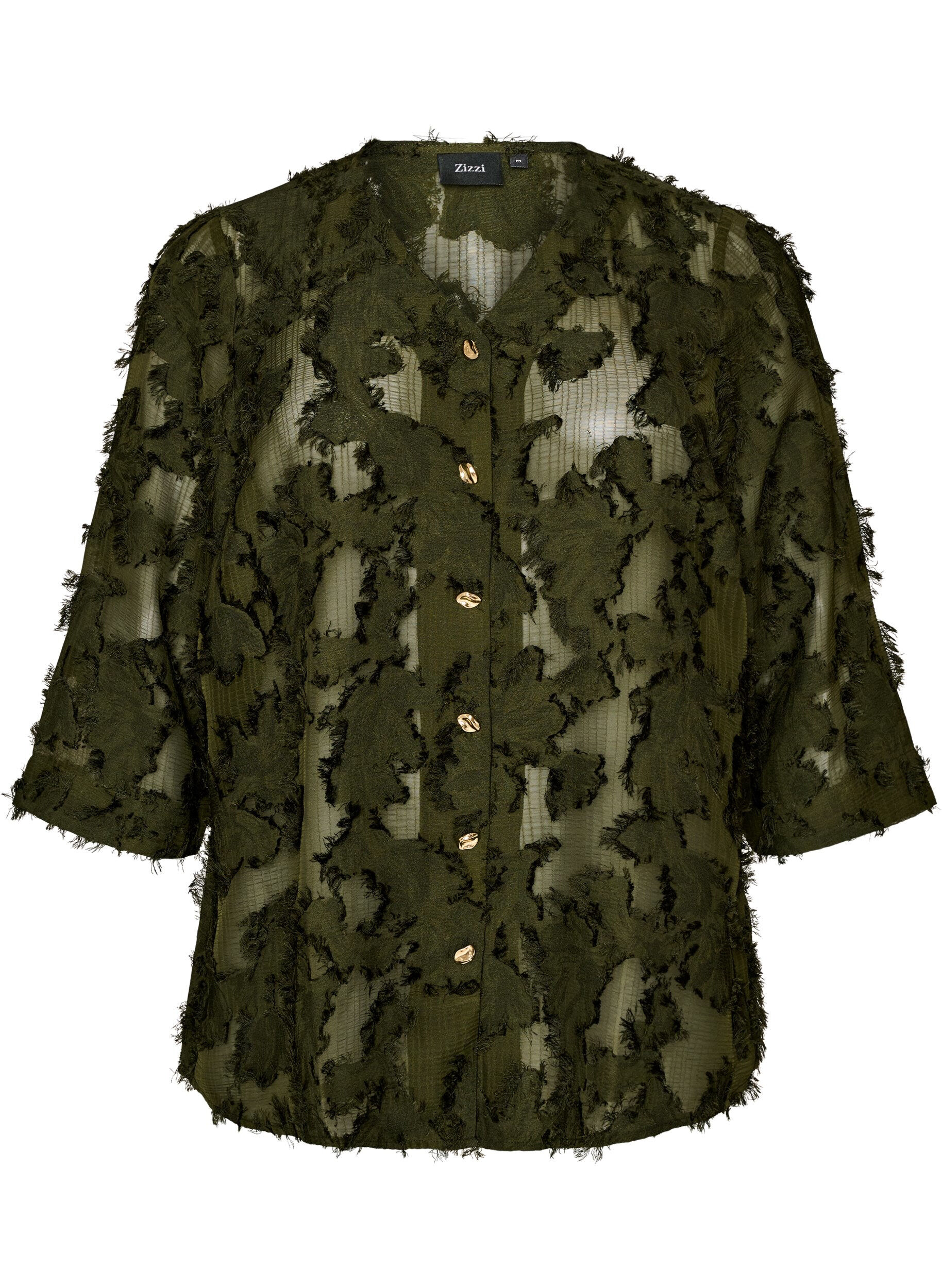 ZizziBlouse met rafelige draden en textuur, Groen, Packshot image number 0