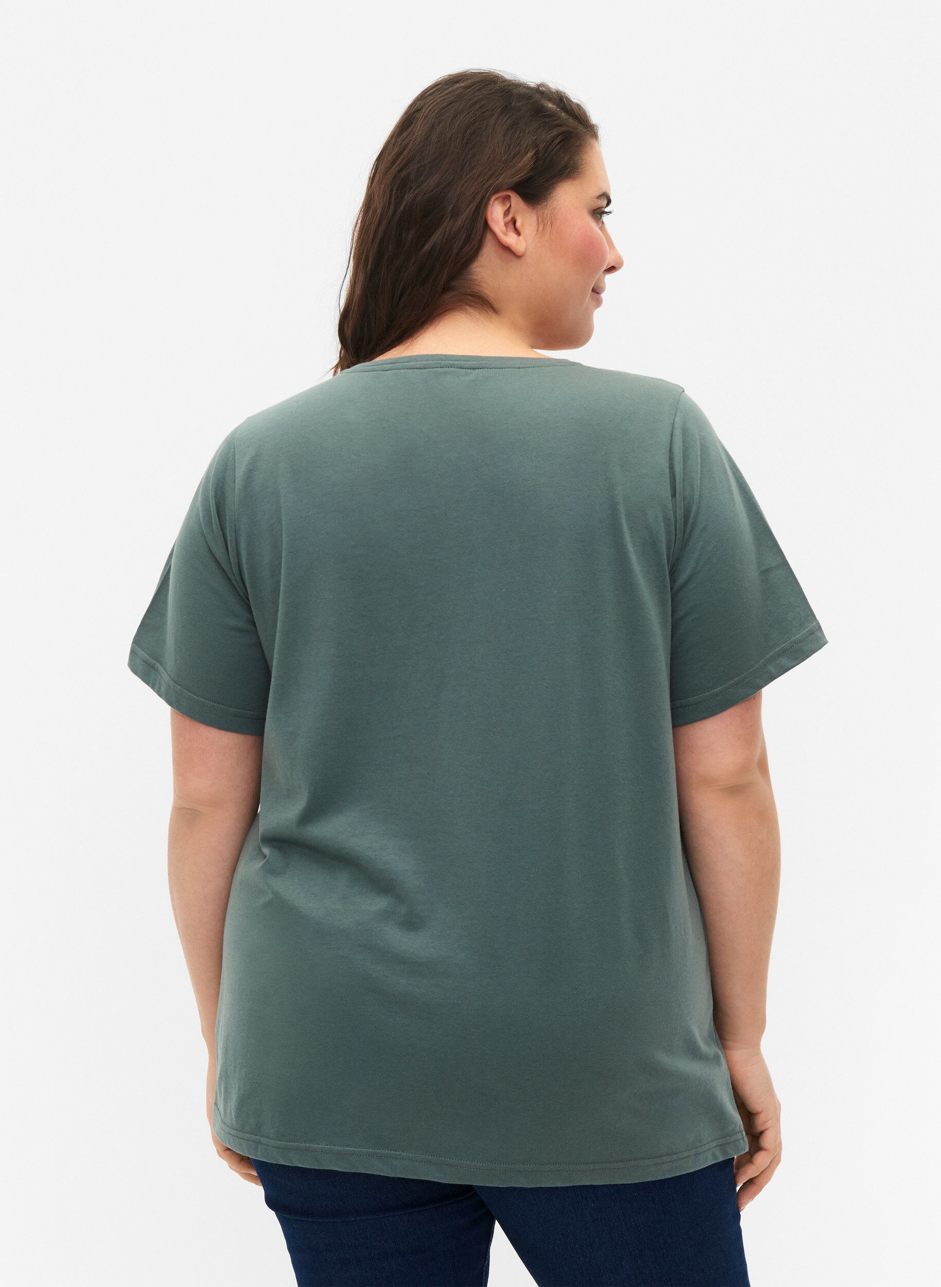 Zizzi FLASH - T-shirt met v-hals, Balsam Green, Model image number 1