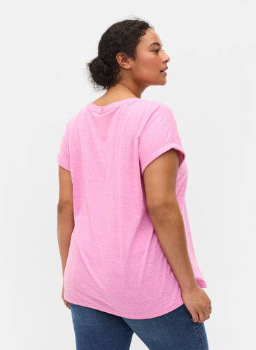 Gemêleerd t-shirt in katoen, Cyclamen Melange, Model image number 1